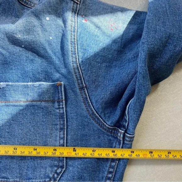 Free People Blue Denim Jumpsuit with paint splash Women Size Small - Picture 5 of 9